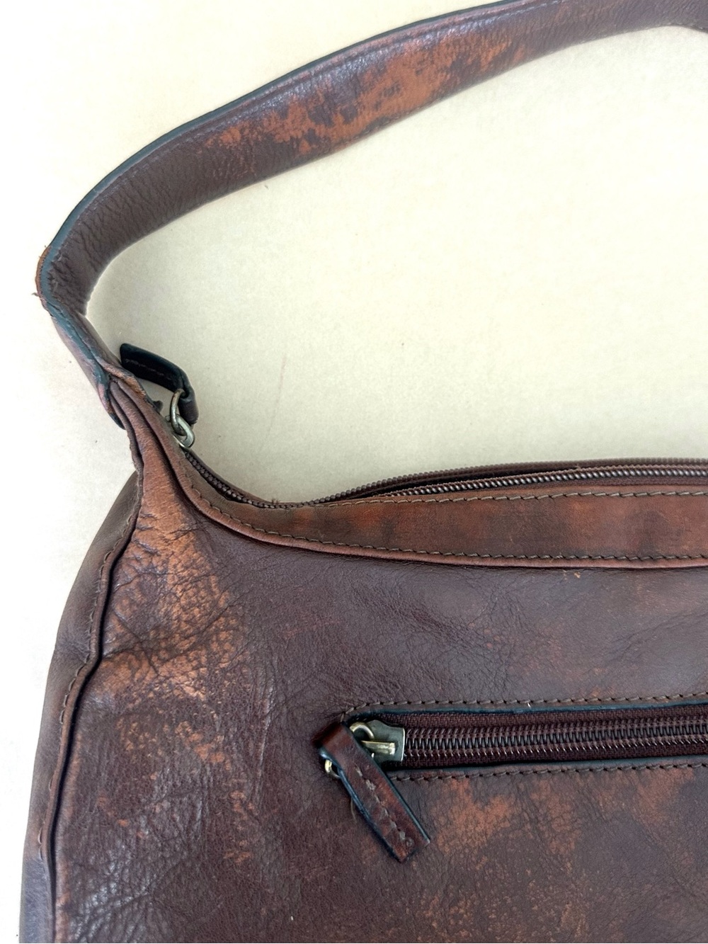 VTG Katana Brown Distressed Leather Shoulder Bag Hobo - Picture 6 of 8